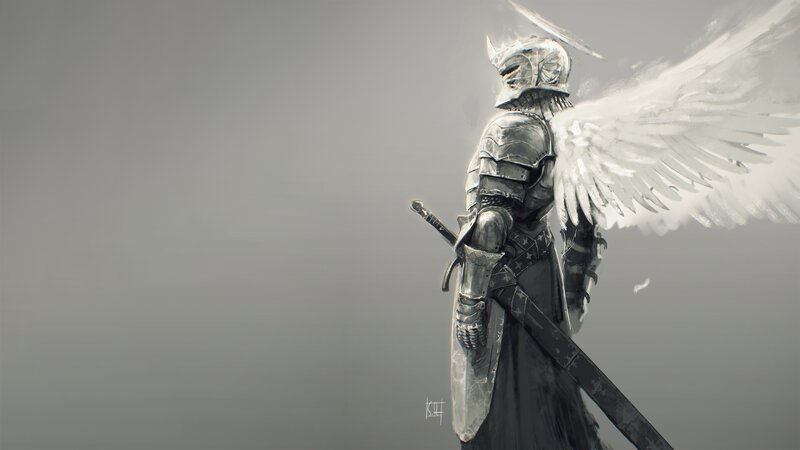 Armored Angel with Sword — Gray
