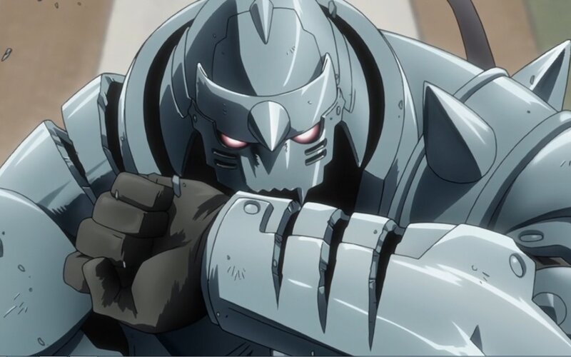 armored anime character close-up