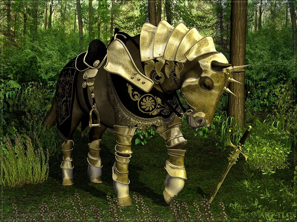 armored bull in forest