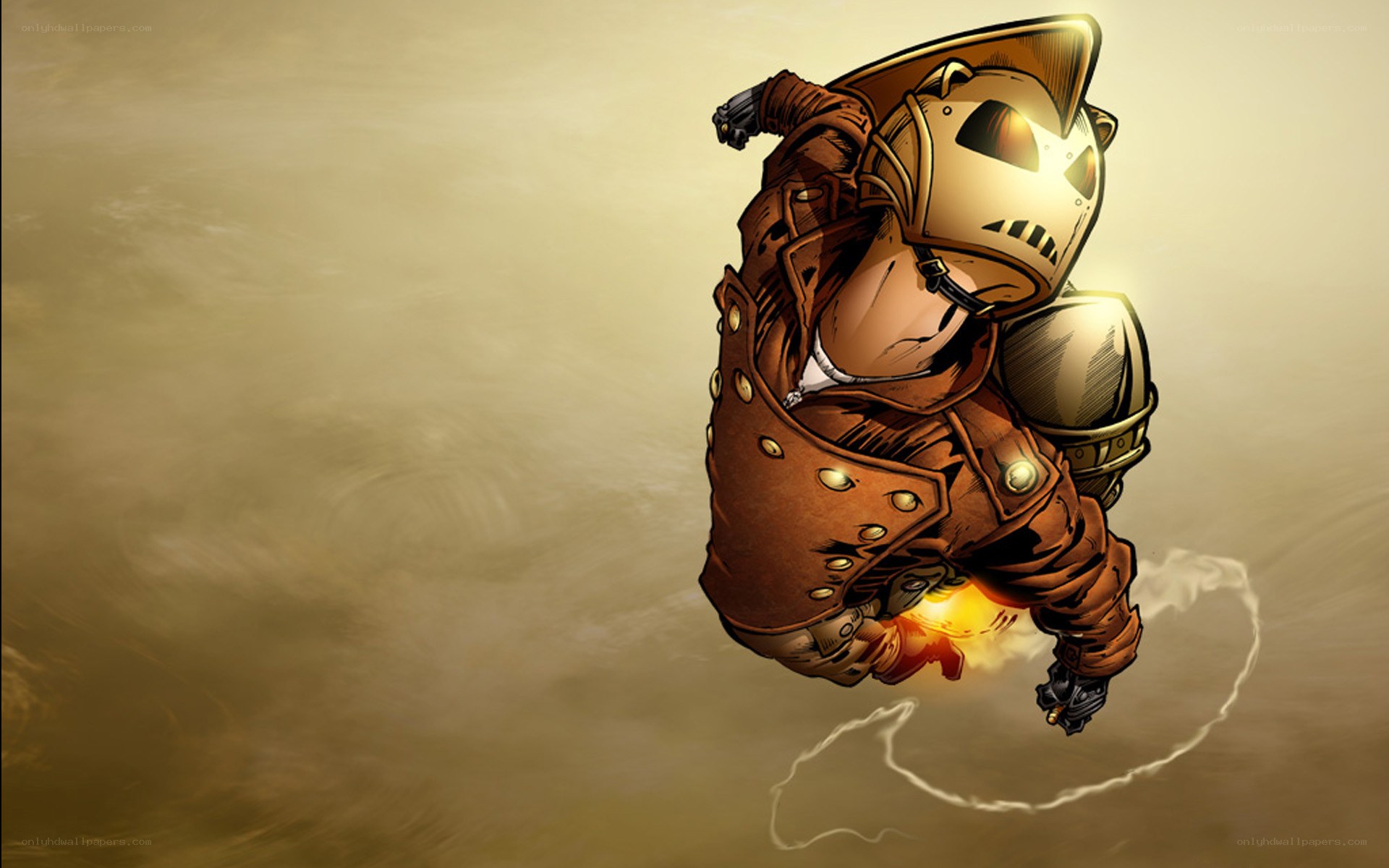 armored character in flight