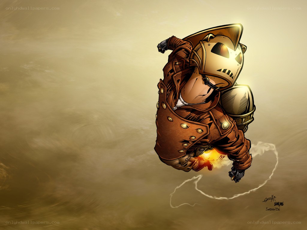 armored character in flight