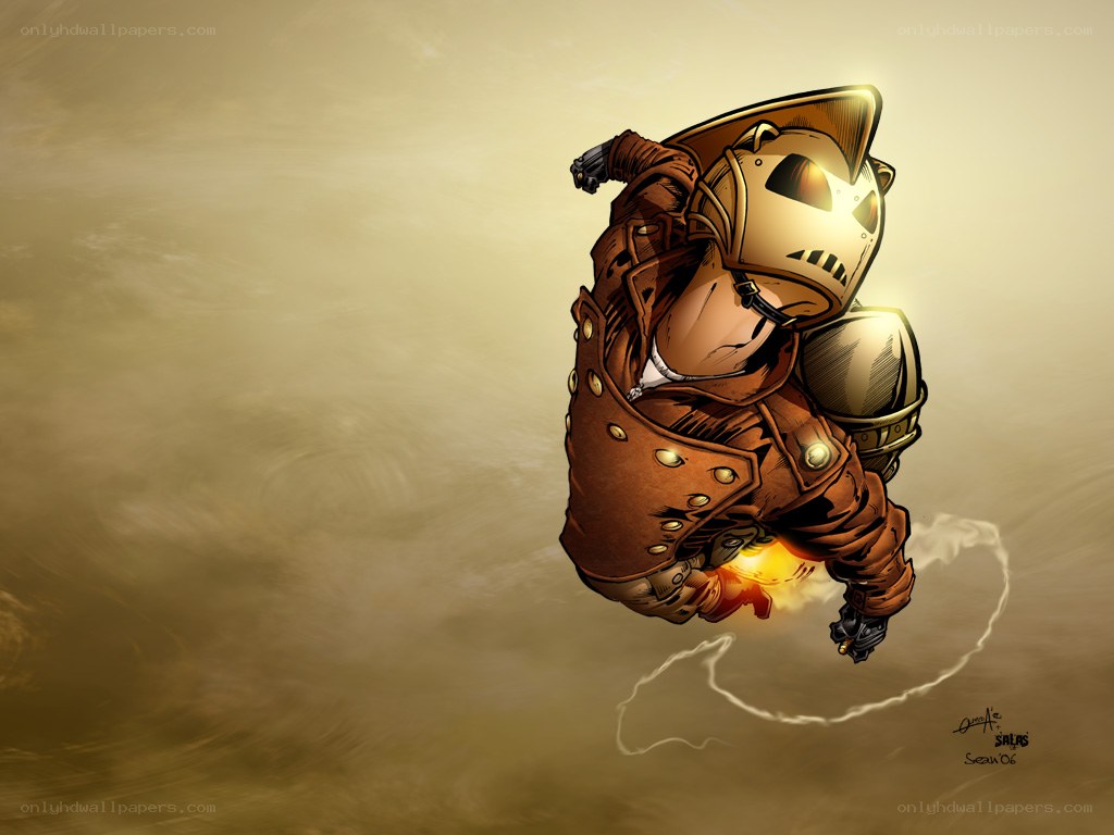 armored character in flight