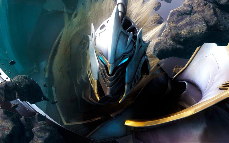Armored Character with Glowing Eyes — Blue