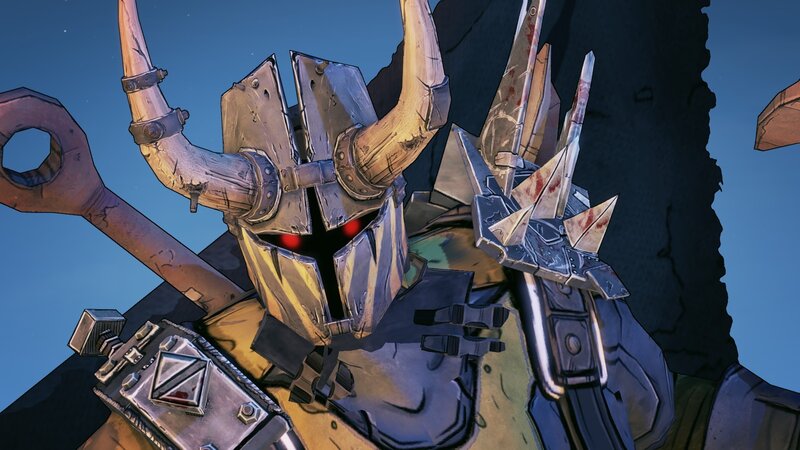 Armored Character with Horns — Blue