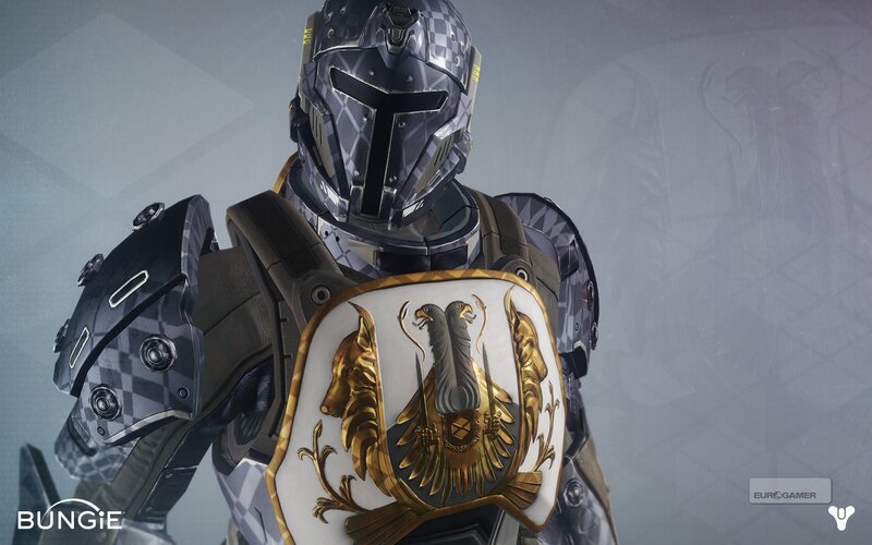 Armored Character with Shield — Gray, Dramatic