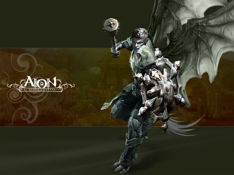 Armored Character with Wings — Green
