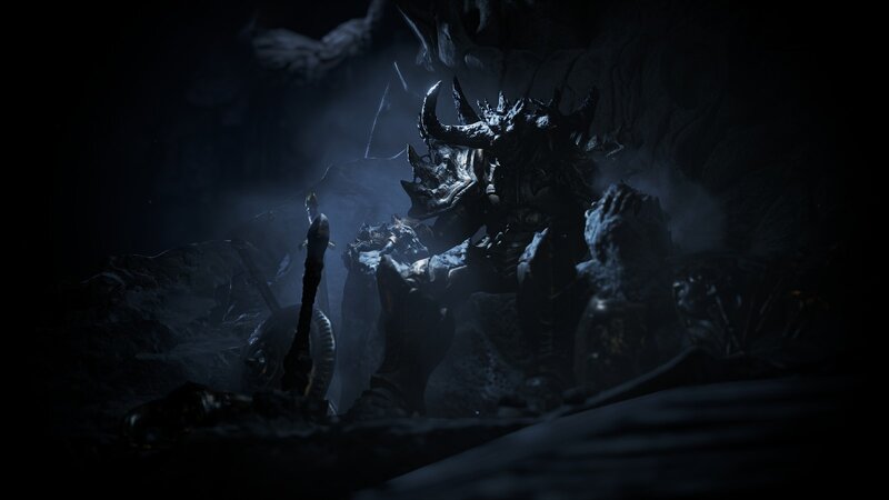 Armored Creature in Cave — Black
