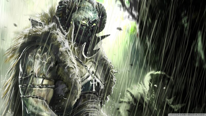 Armored Creature in Rain