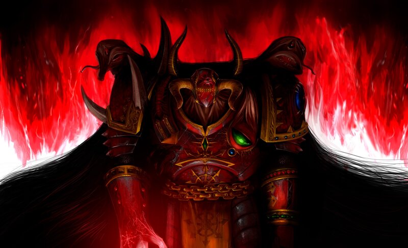 Armored Demon Warrior — Red, Dramatic, Digital Art, Flames