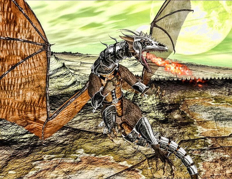 Armored Dragon Breathing Fire