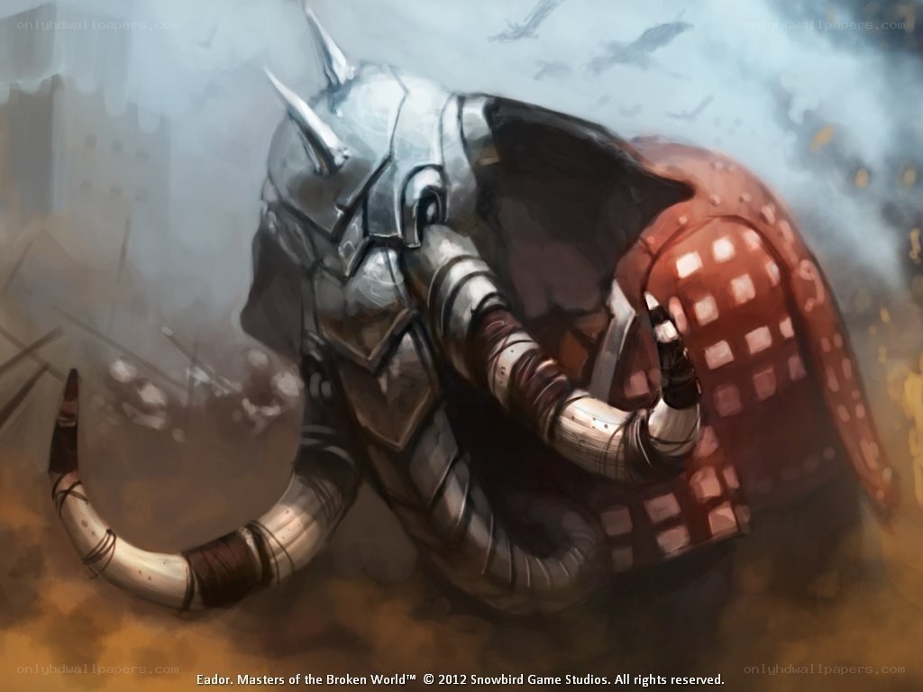 Armored elephant in battle