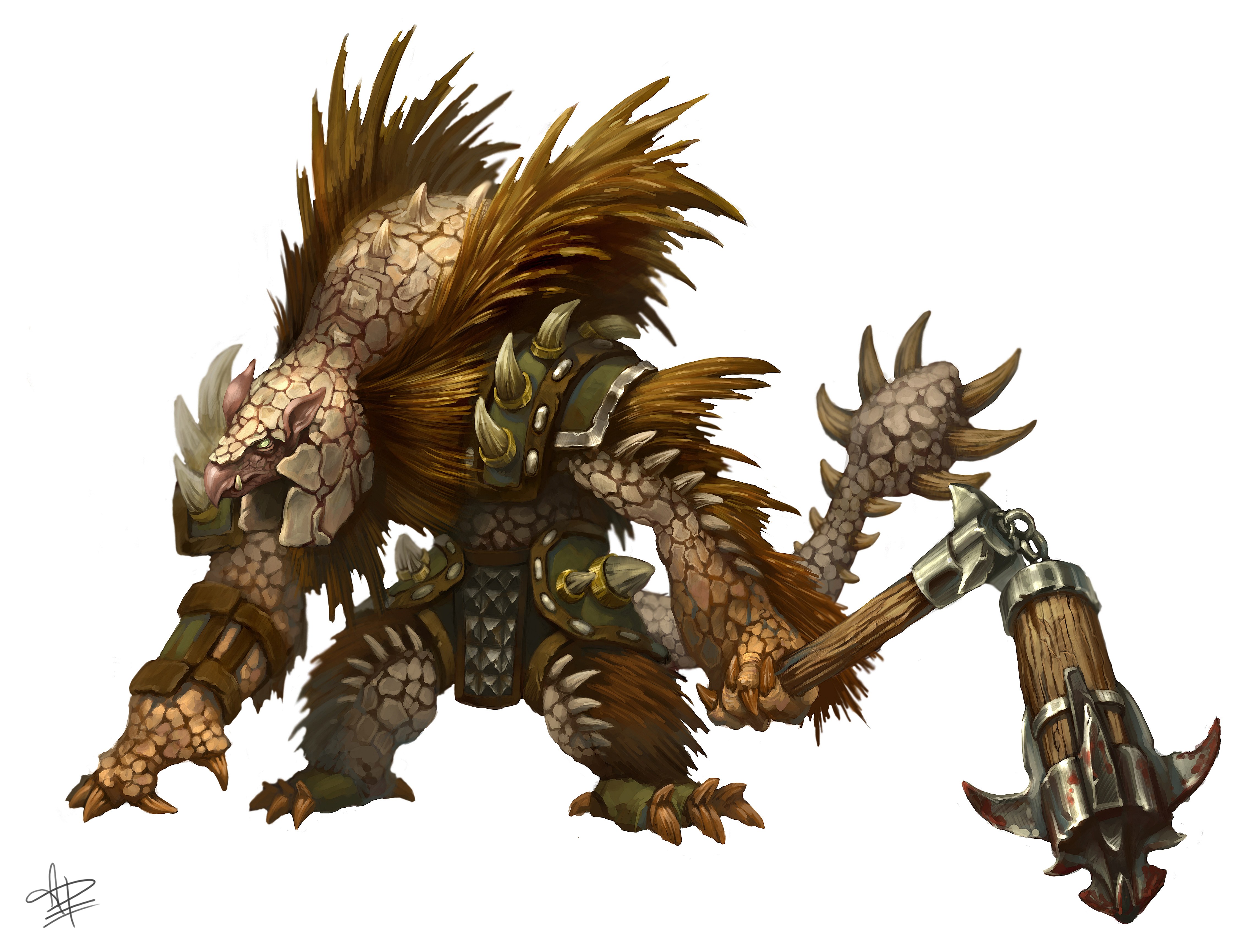 armored fantasy creature with mace
