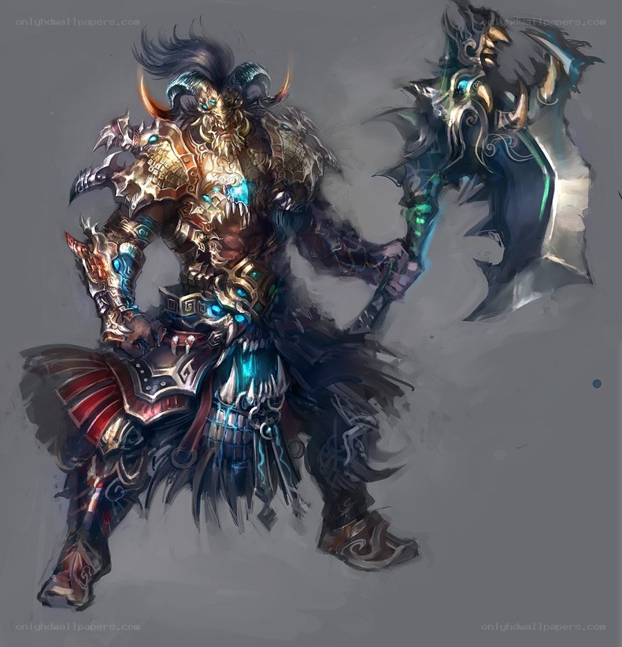 armored fantasy warrior with axe