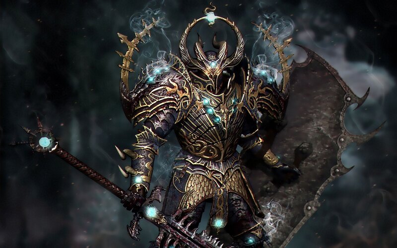 armored fantasy warrior with staff