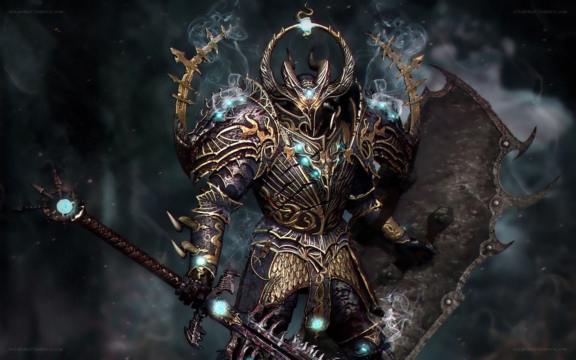 armored fantasy warrior with staff
