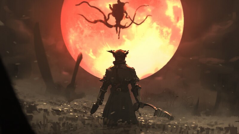Armored Figure Facing Monster