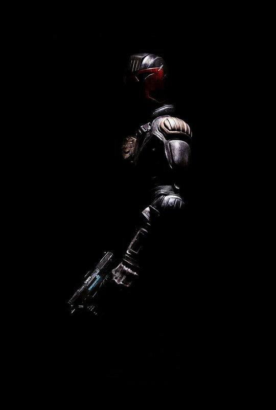 Armored Figure Holding Gun — Black, Dramatic