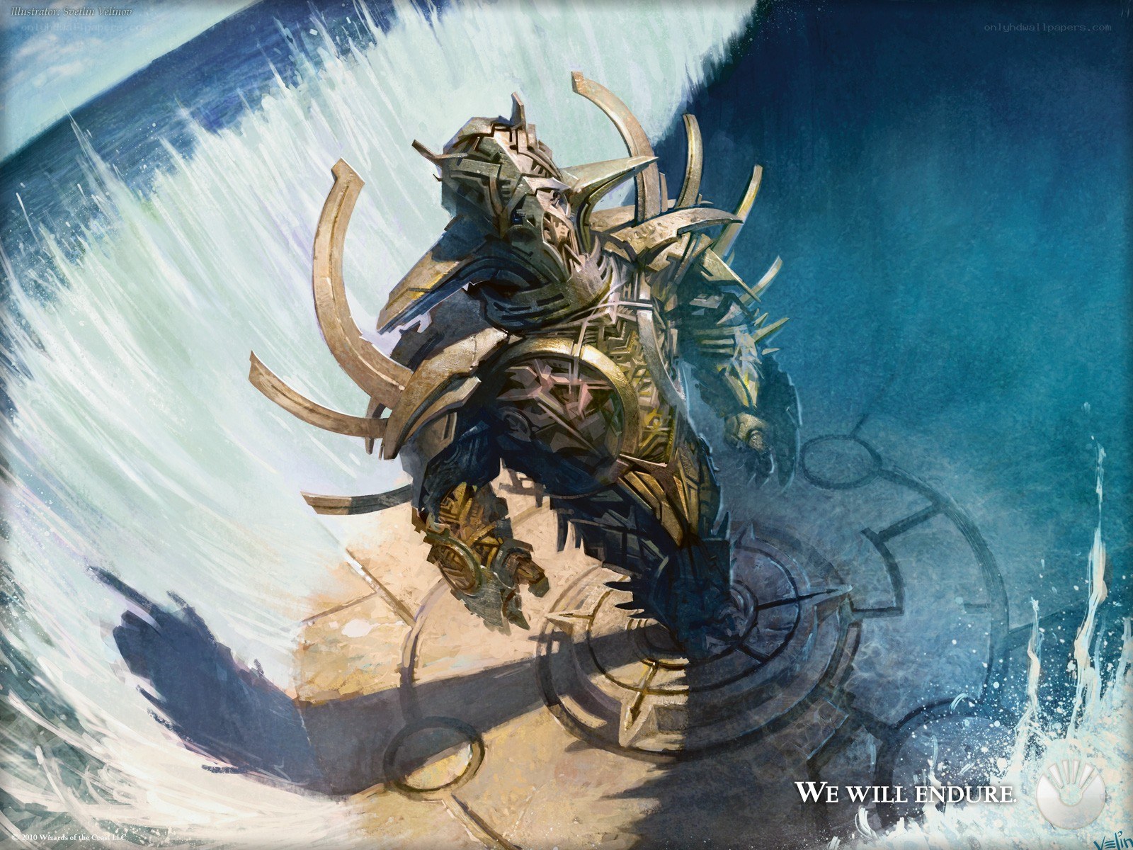 Armored figure in a storm