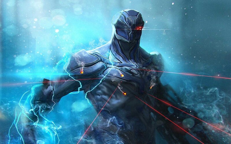 Armored Figure in Blue Light