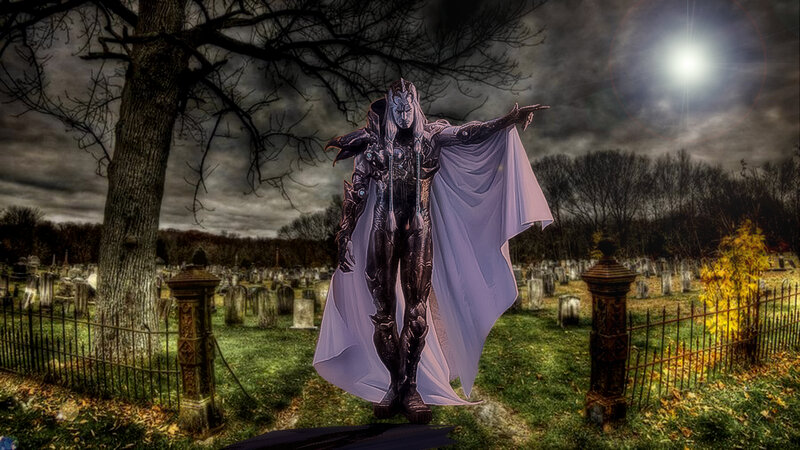 Armored Figure in Cemetery