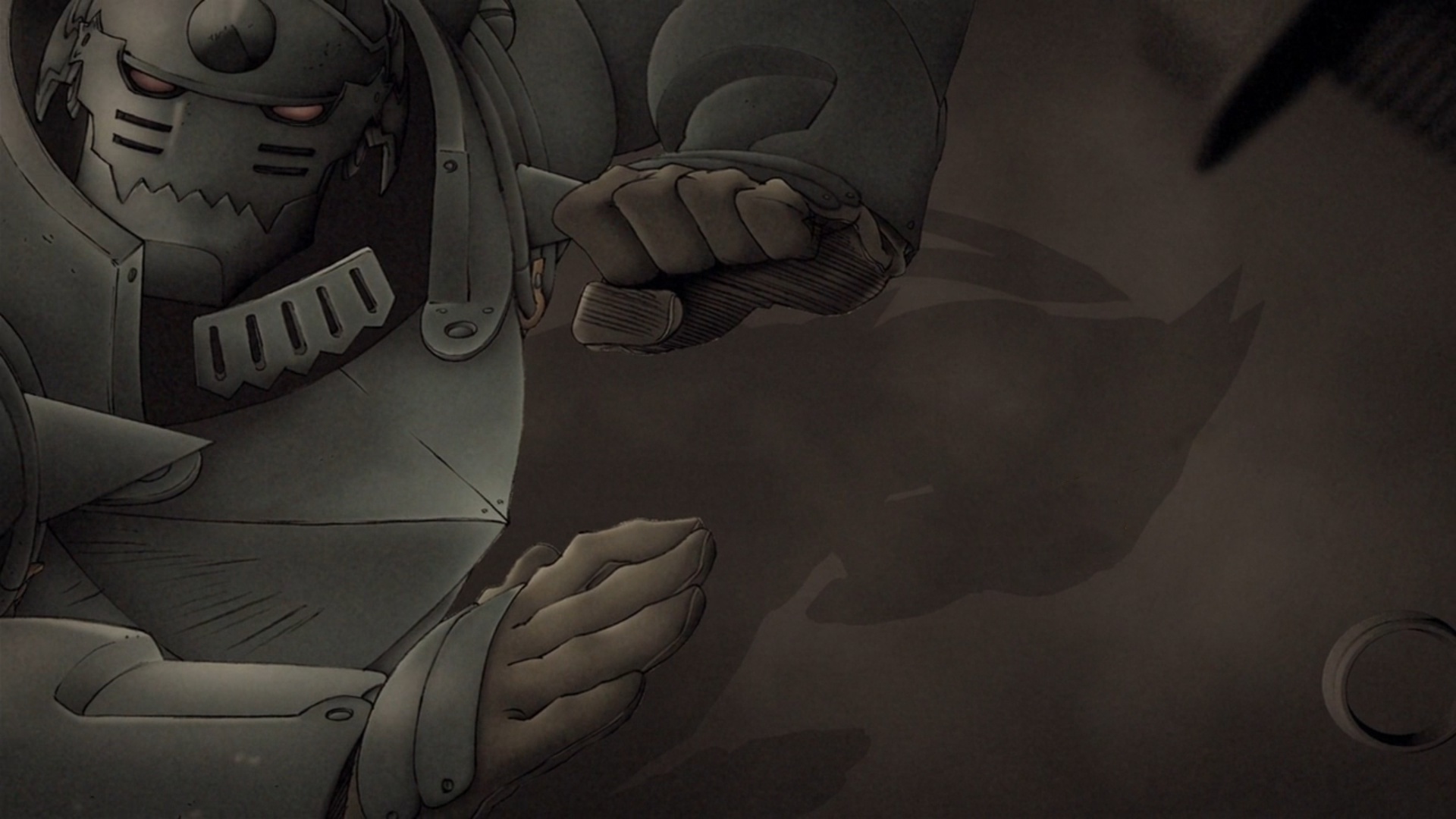 Armored figure in combat