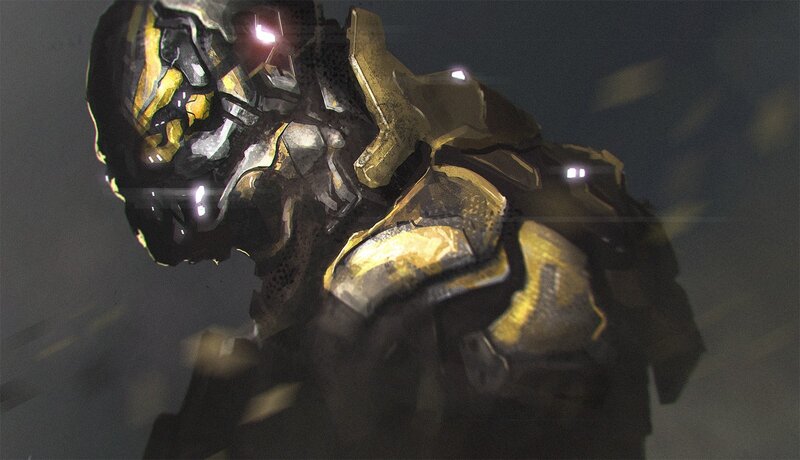 Armored Figure in Dark — Black, Dramatic, Digital Art, Armor