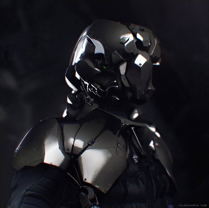 Armored Figure in Dark — Black, Dramatic, Digital Art