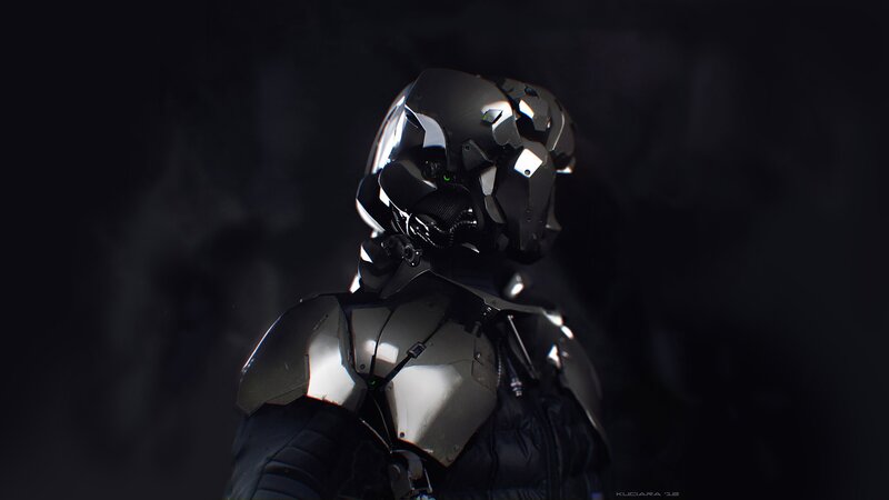 Armored Figure in Dark — Black, Dramatic, Night
