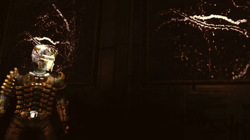 armored figure in dark corridor