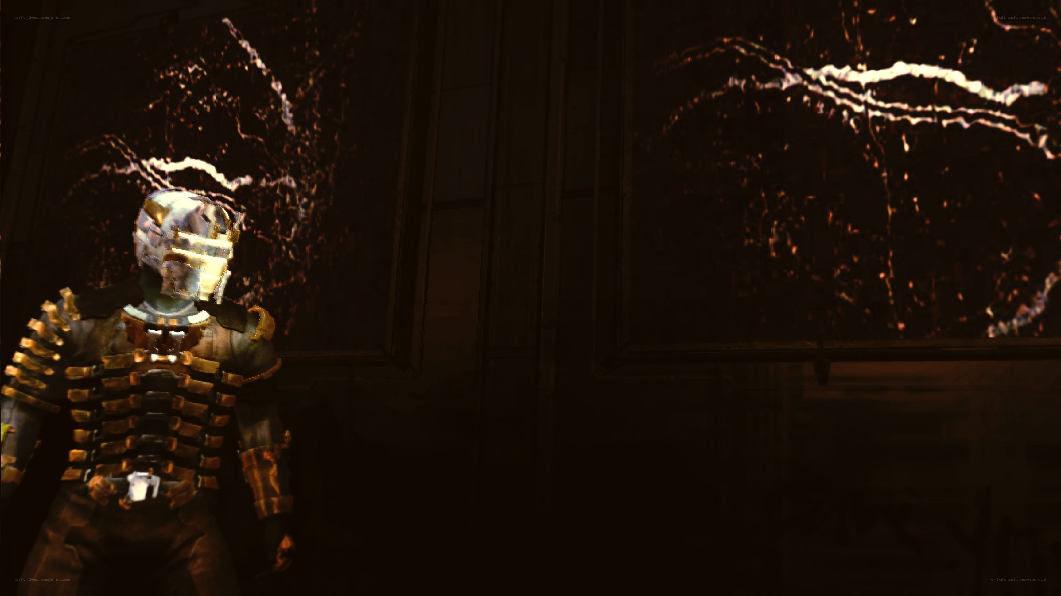 armored figure in dark corridor