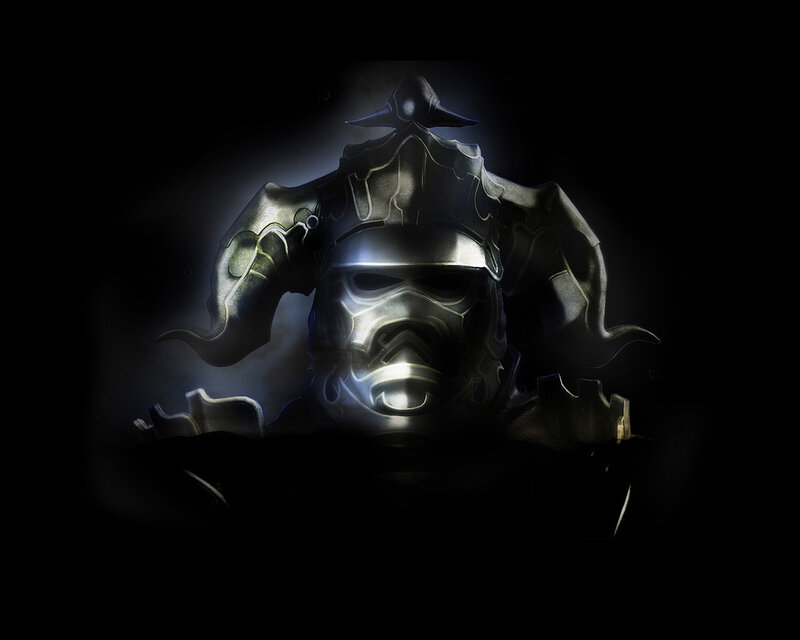 armored figure in dark light