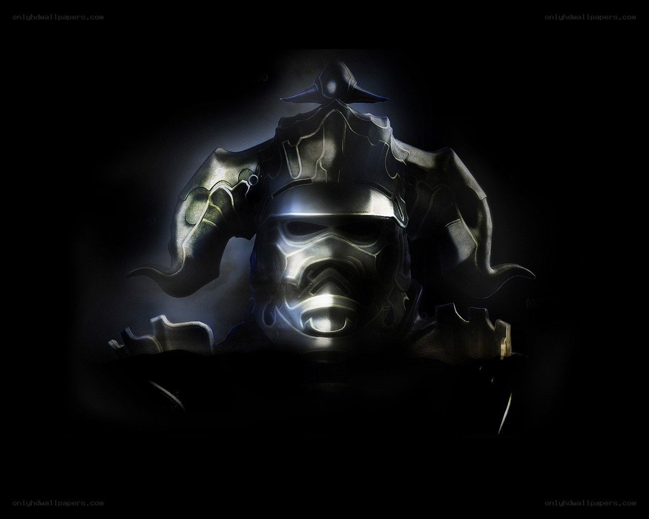 armored figure in dark light