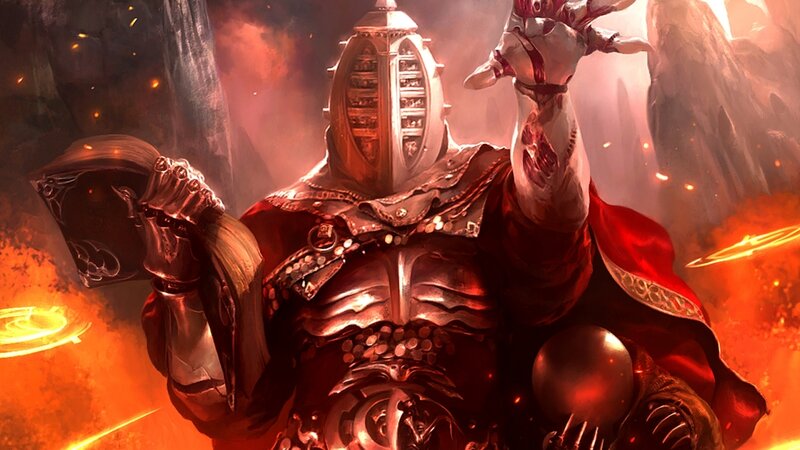 Armored Figure in Flames — Red