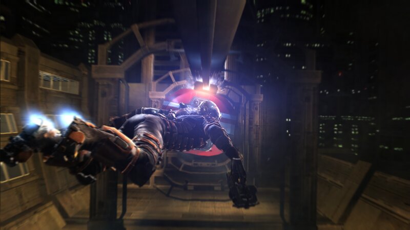 Armored Figure in Flight — Black, Dramatic