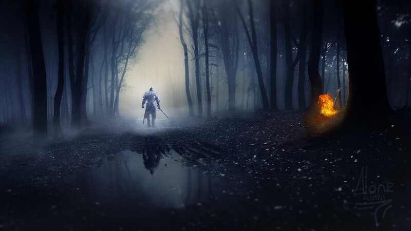 Armored Figure in Forest — Black