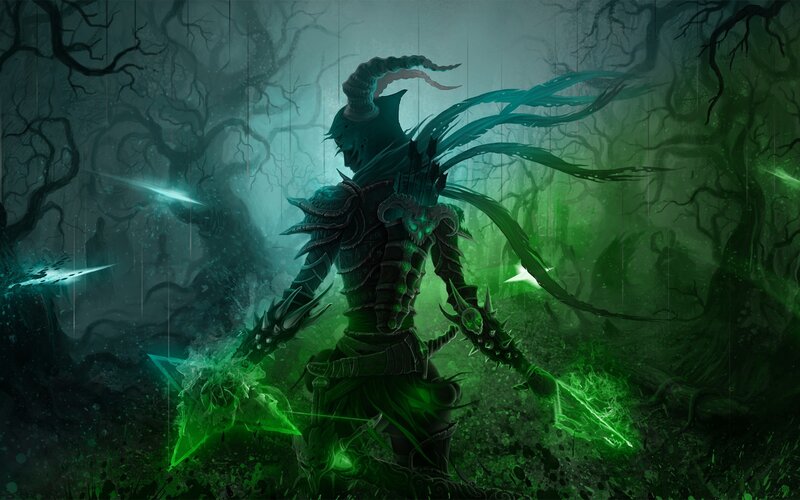 Armored Figure in Forest — Green, Dramatic