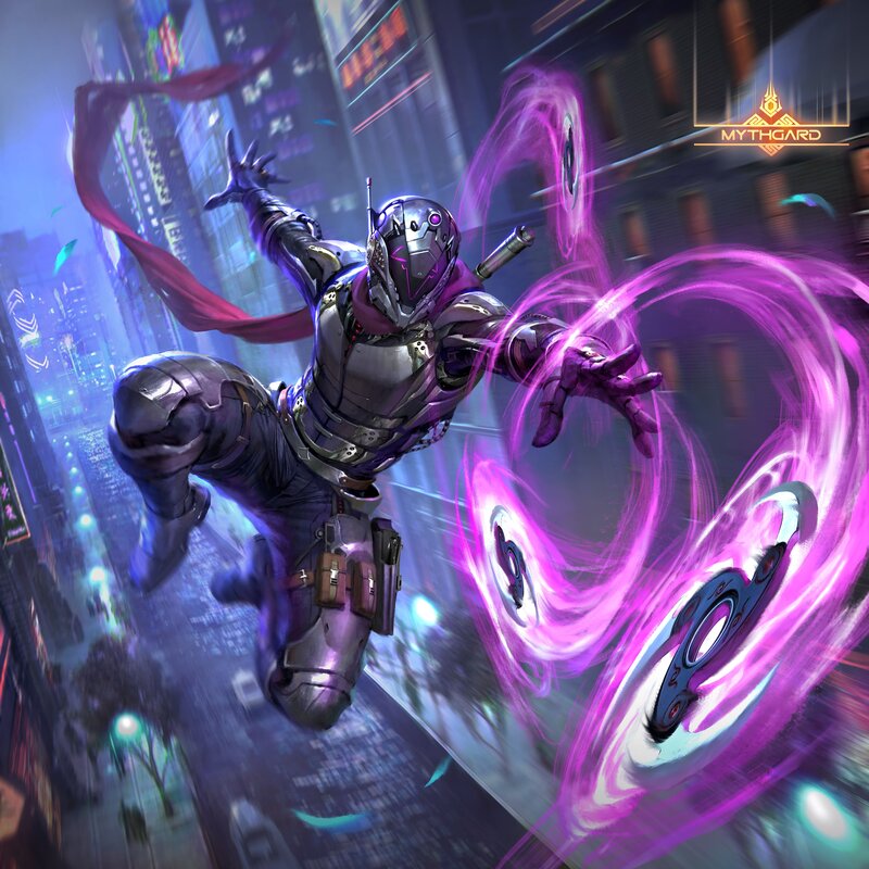 Armored Figure in Motion — Purple