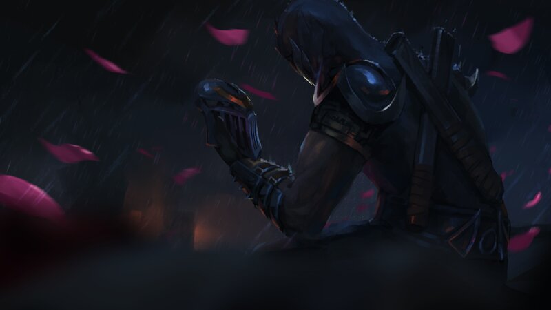 Armored Figure in Rain — Black, Dramatic, Somber