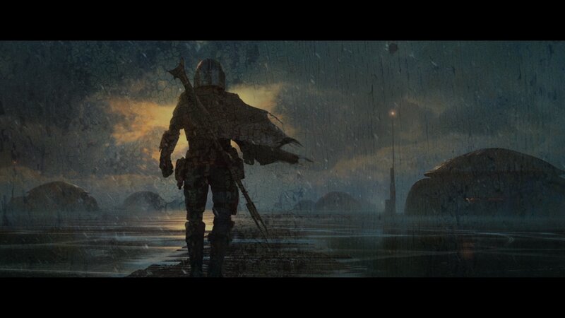 Armored Figure in Rain — Gray