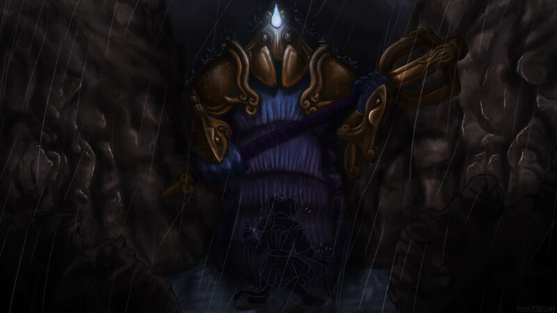 Armored Figure in Rain — Purple