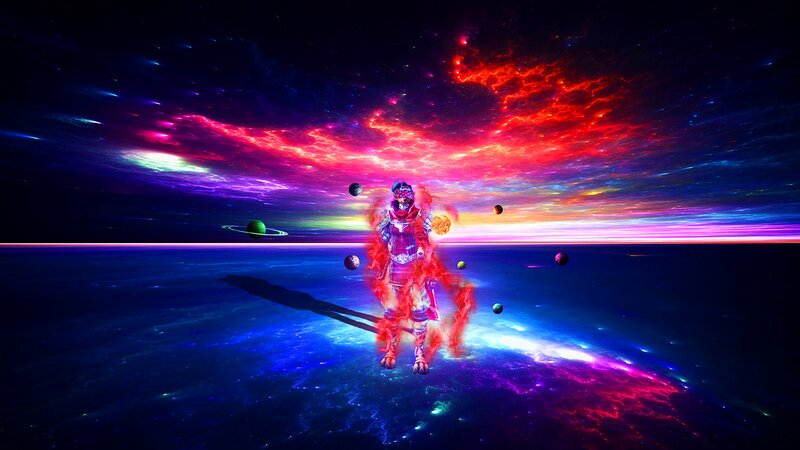 Armored Figure in Space — Blue