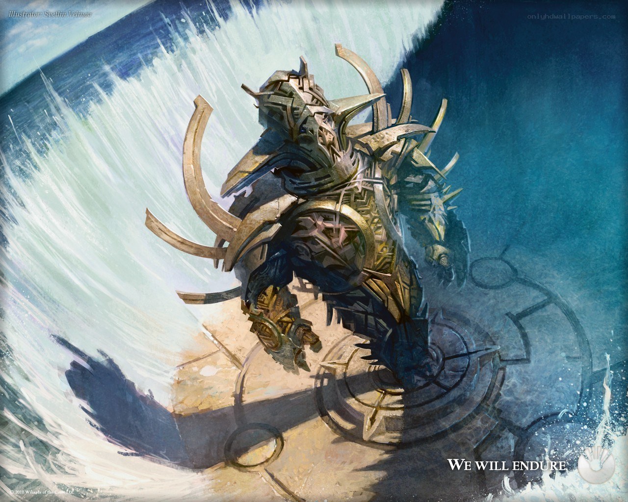 Armored figure in storm