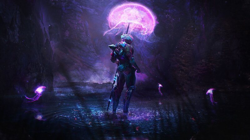 Armored Figure in Water — Purple