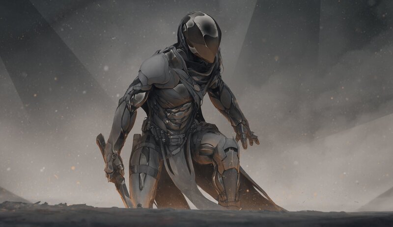 Armored Figure Kneeling — Gray