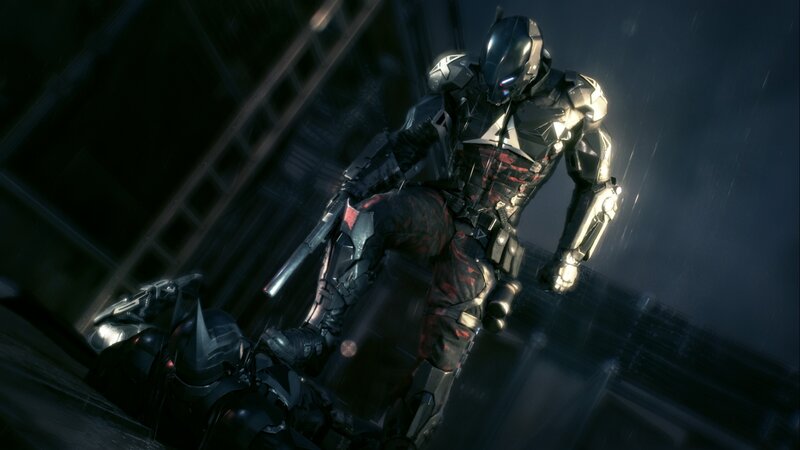 Armored Figure on Rooftop — Black, Dark, Dramatic