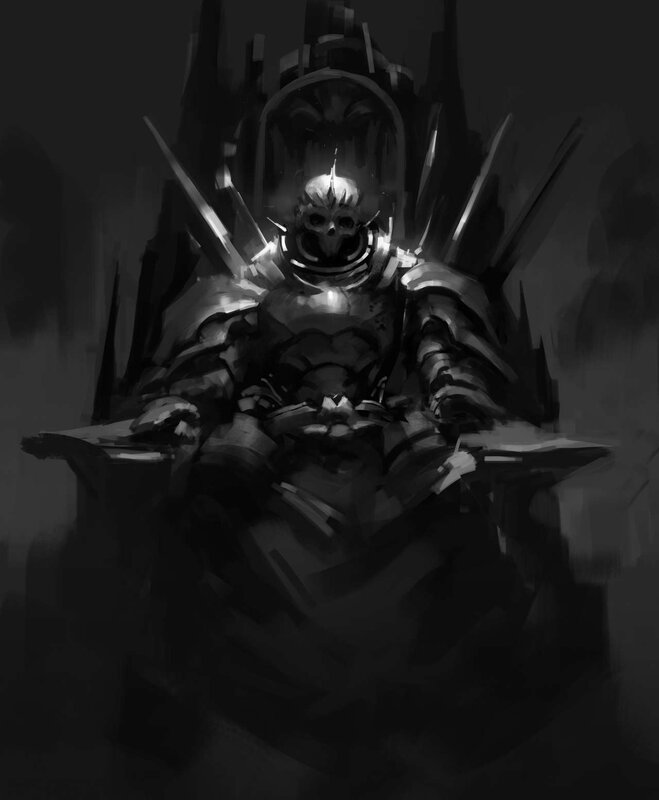 Armored Figure on Throne — Black, Dramatic, Digital Art