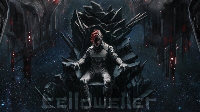 Armored Figure on Throne — Black, Dramatic