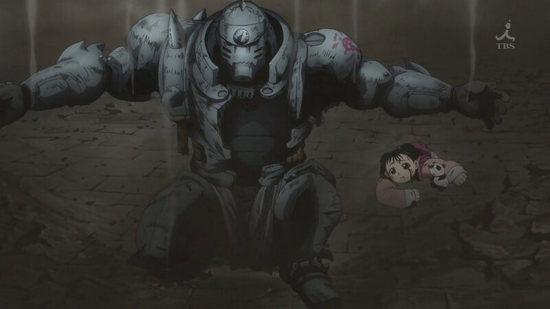 Armored figure protects child