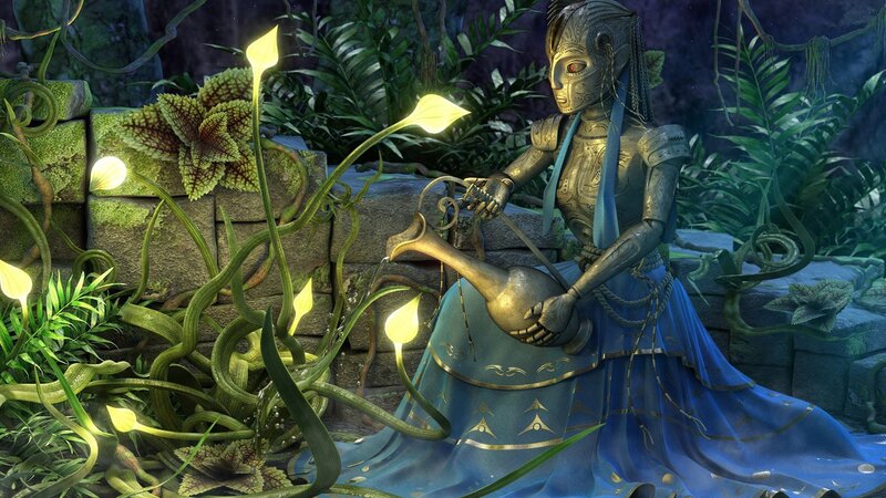 Armored Figure Watering Plants — Blue