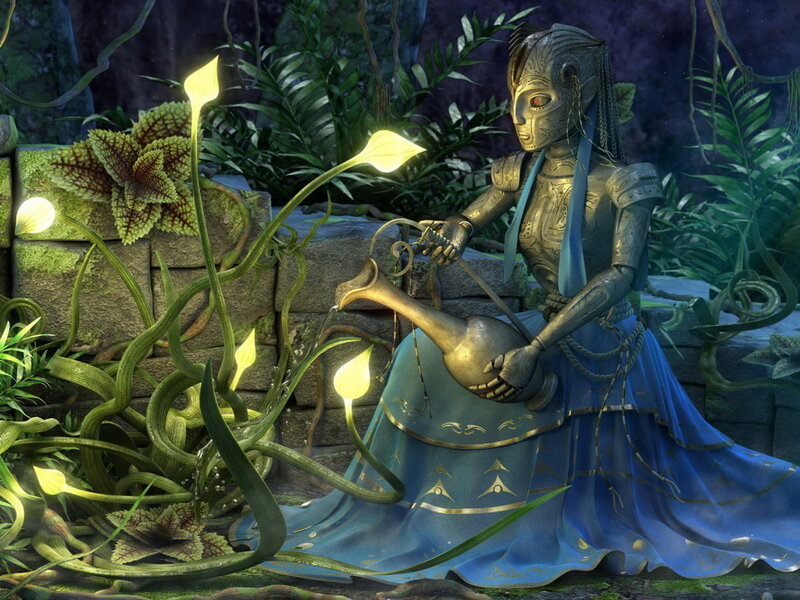 Armored Figure Watering Plants